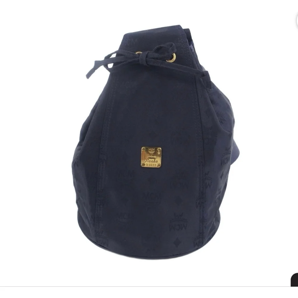 MCM Navy Monogram Drawstring Backpack 12.6”x12.6”x8.7”